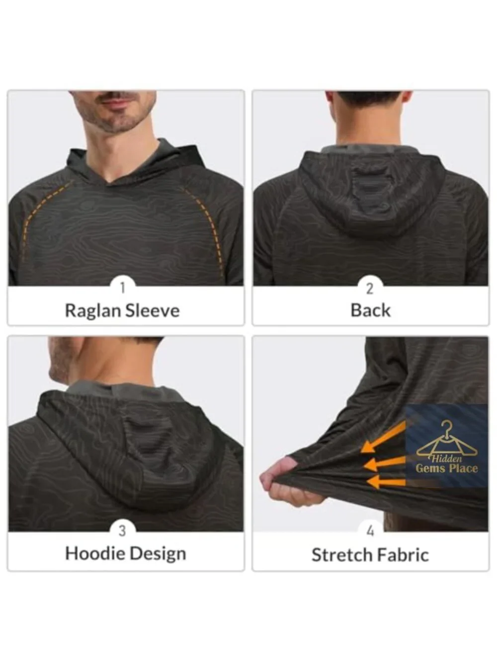 Men's UPF 50+ Sun Protection Hoodie Shirt Lightweight Long Sleeve Rash Guard